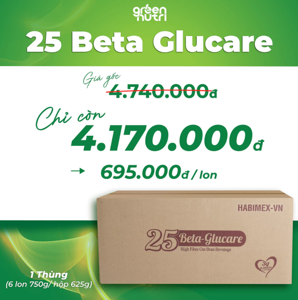 Sữa Hạt Ngũ Cốc 25 Beta Glucare - Thùng 6 Hộp 625gr, Tốt Cho Tim Mạch, Hỗ Trợ Đường Huyết, Chất Xơ Từ Beta Glucan, Bổ Sung Vitamin B